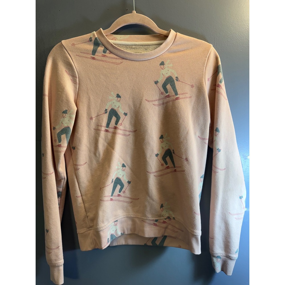 Sol Angeles x Anthropologie Womens Peach Skier Print Sweatshirt XS Pink Pullover - Picture 1 of 9